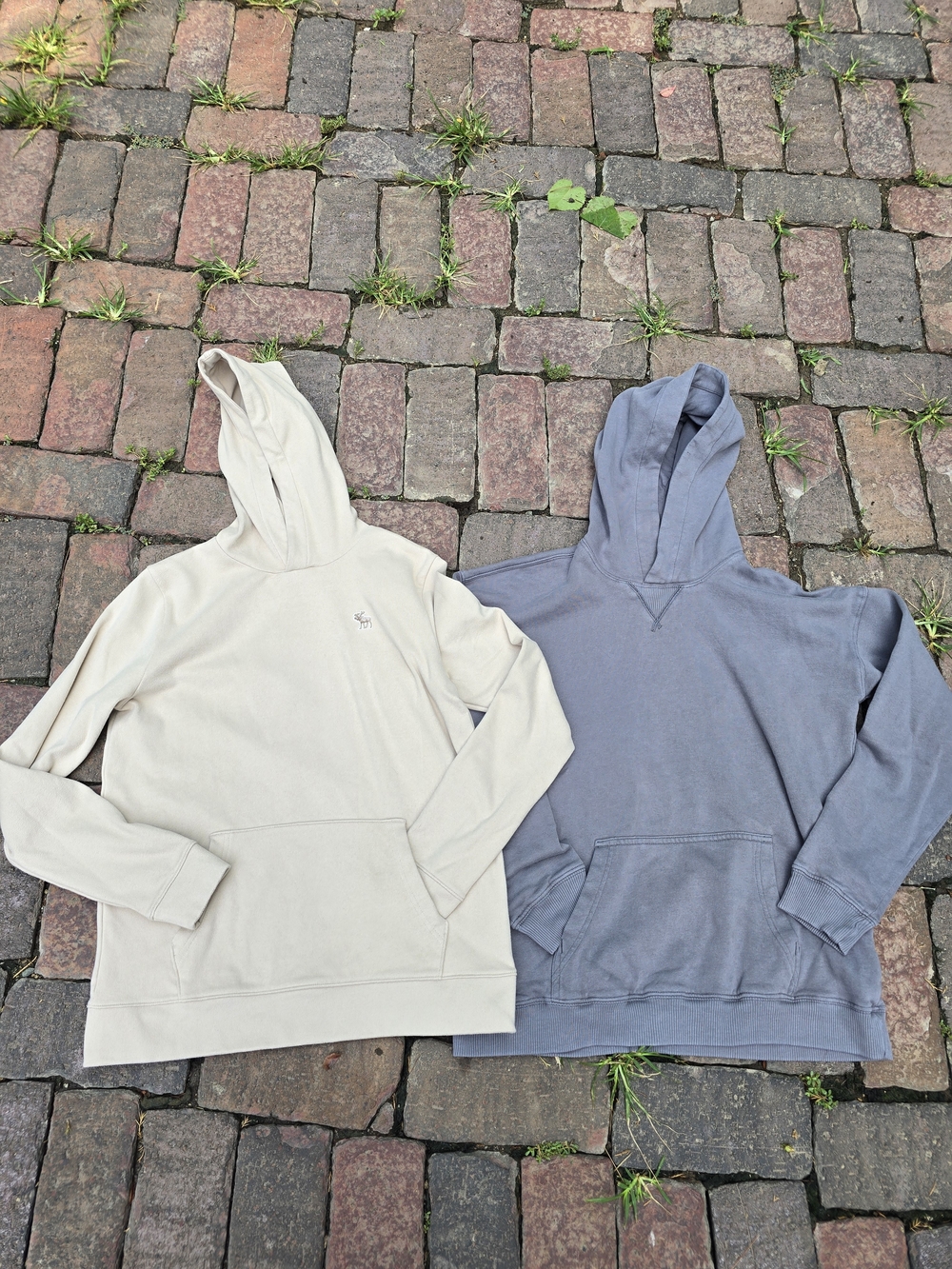 2 Abercrombie Kids Hoodie Bundle Tan Thin Fleece Grey AF Essentials Soft BTS BTC